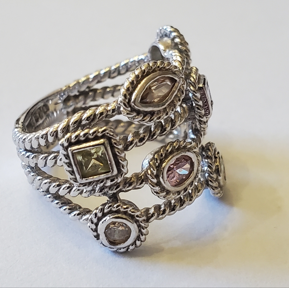 Joseph Esposito "ESPO" Multi-Stone Silver Ring, Sz 5.5 - Picture 2 of 9